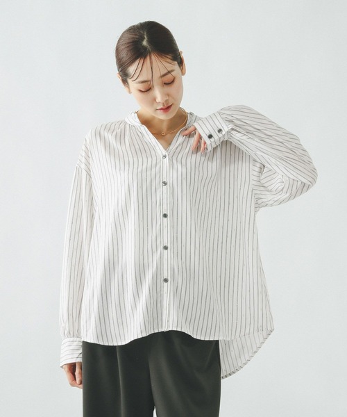 GLOBAL WORK(グローバルワーク)の「スキッパーブラウス長袖/601062(シャツ/ブラウス・レディース・ブラウン系その他6/ブラック系その他/ホワイト/ストライプ・MEDIUM/LARGE)」の20枚目の写真