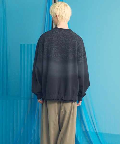 MAISON SPECIAL（メゾンスペシャル）の「《UNISEX》Lace Spray Dye Prime-Over Crew Neck Sweatshirt/レーススプレーダイプライムオーバークルーネックスウェット【MAISON SPECIAL/メゾンスペシャル】（スウェット・メンズ・ブラック/ライトブルー/ライトグリーン・0/1/2）」の14枚目の写真