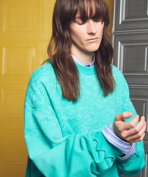 MAISON SPECIAL（メゾンスペシャル）の「《UNISEX》Lace Spray Dye Prime-Over Crew Neck Sweatshirt/レーススプレーダイプライムオーバークルーネックスウェット【MAISON SPECIAL/メゾンスペシャル】（スウェット・メンズ・ブラック/ライトブルー/ライトグリーン・0/1/2）」の20枚目の写真