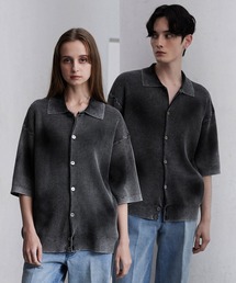 CLEL(�N���C��)�́yCLEL�zBasic/Spray Rib Knit Short Sleeve Shirt Cardigan / �x�[�V�b�N/�X�v���[ �l�҂ݔ����j�b�g�V���c�J�[�f�B�K��(�V���c/�u���E�X)