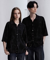CLEL(�N���C��)�́yCLEL�zBasic/Spray Rib Knit Short Sleeve Shirt Cardigan / �x�[�V�b�N/�X�v���[ �l�҂ݔ����j�b�g�V���c�J�[�f�B�K��(�V���c/�u���E�X)