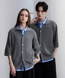 【CLEL】Basic/Spray Rib Knit Short Sleeve Shirt Cardigan / ベーシック/スプレー 畦編み半袖ニットシャツカーディガン
