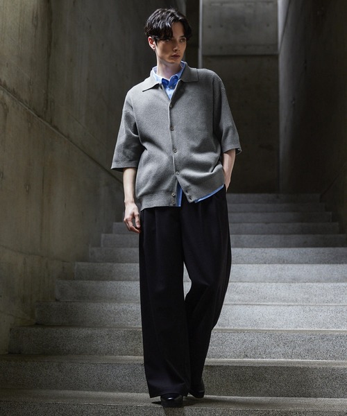 CLEL ベーシック/スプレー畦編みニットシャツカーディガン Gray S CLEL（クレイル）の「【CLEL】Basic/Spray Rib Knit Short Sleeve
