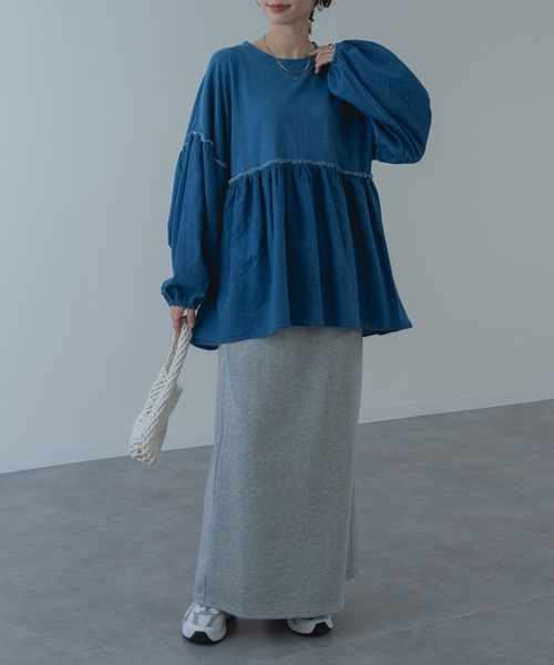 refinedworks(リファインドワークス)の「【refinedworks】デニム と インディゴ天竺 を ドッキング させた デザイン プルオーバー !(Tシャツ/カットソー・レディース・ネイビー/ブルー・FREE)」の9枚目の写真