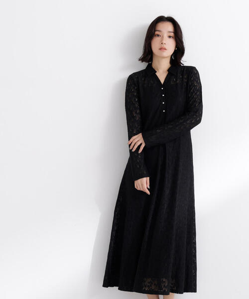 NATURAL BEAUTY BASIC（ナチュラルビューティーベーシック）の「◇レーススキッパーシャツワンピース（シャツワンピース・レディース・ブラック/オフホワイト・P/S/MEDIUM）」の3枚目の写真