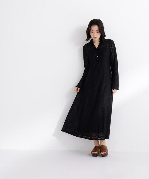 NATURAL BEAUTY BASIC（ナチュラルビューティーベーシック）の「◇レーススキッパーシャツワンピース（シャツワンピース・レディース・ブラック/オフホワイト・P/S/MEDIUM）」の4枚目の写真