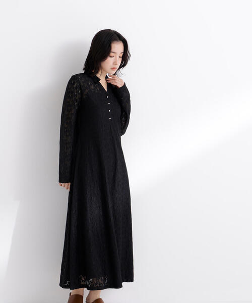 NATURAL BEAUTY BASIC（ナチュラルビューティーベーシック）の「◇レーススキッパーシャツワンピース（シャツワンピース・レディース・ブラック/オフホワイト・P/S/MEDIUM）」の5枚目の写真