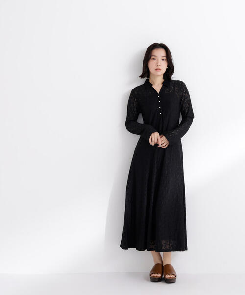 NATURAL BEAUTY BASIC（ナチュラルビューティーベーシック）の「◇レーススキッパーシャツワンピース（シャツワンピース・レディース・ブラック/オフホワイト・P/S/MEDIUM）」の6枚目の写真