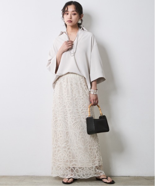 CHIC STYLE（シックスタイル）の「レースストレートロングスカート＜大きいサイズ有＞シックスタイル（スカート・レディース・モカ/ベージュ・M/L/LL/3L/4L/5L）」の21枚目の写真