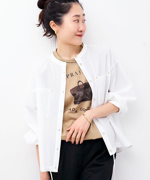 le.coeur blanc（ルクールブラン）の「ストレッチラッシュガードシャツ（シャツ/ブラウス・レディース・モカ/サックスブルー/オフホワイト・38）」の6枚目の写真