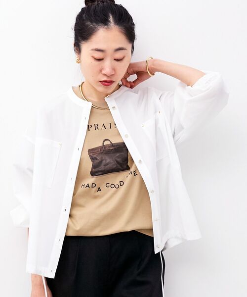 le.coeur blanc（ルクールブラン）の「ストレッチラッシュガードシャツ（シャツ/ブラウス・レディース・モカ/サックスブルー/オフホワイト・38）」の7枚目の写真