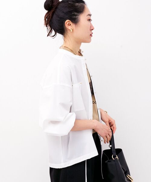 le.coeur blanc（ルクールブラン）の「ストレッチラッシュガードシャツ（シャツ/ブラウス・レディース・モカ/サックスブルー/オフホワイト・38）」の8枚目の写真