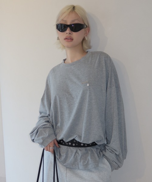 JOSE MOON（ジョゼムーン）の「PEARL LONG SLEEVE TSHIRT/パールロングスリーブTシャツ（Tシャツ/カットソー・レディース・ホワイト/グレー/ブラック・FREE）」の3枚目の写真