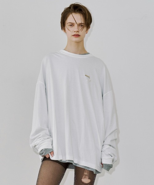JOSE MOON（ジョゼムーン）の「PEARL LONG SLEEVE TSHIRT/パールロングスリーブTシャツ（Tシャツ/カットソー・レディース・ホワイト/グレー/ブラック・FREE）」の2枚目の写真