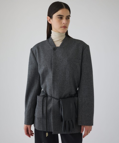 RIM.ARK(リムアーク)の「【RIM.ARK/リムアーク】Metal belt box jacket/メタルベルトボックスジャケット(テーラードジャケット・レディース・ライトブラウン/グレー・FREE)」の2枚目の写真