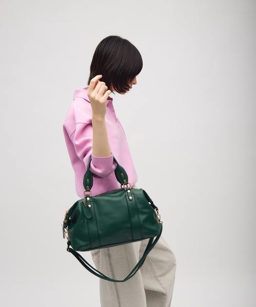 TONER（トナー）の「2WAYゴールドアクセント合皮レザーボストンバッグ/ロゴプレート付き（ボストンバッグ・レディース・レッド/グリーン/ブラック/グレー・FREE）」の15枚目の写真