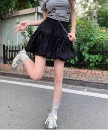 リボン付きナイロンミニスカート バルーンスカート