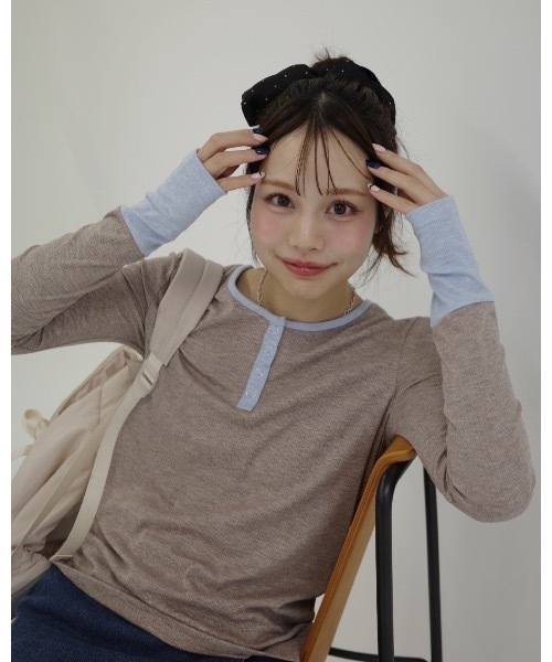 JUMELLE（ジュメロ）の「ヘンリーネックバイカラートップ（Tシャツ/カットソー・レディース・グレー/ブラウン・MEDIUM）」の14枚目の写真