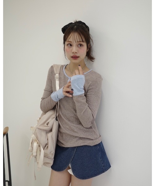 JUMELLE（ジュメロ）の「ヘンリーネックバイカラートップ（Tシャツ/カットソー・レディース・グレー/ブラウン・MEDIUM）」の15枚目の写真