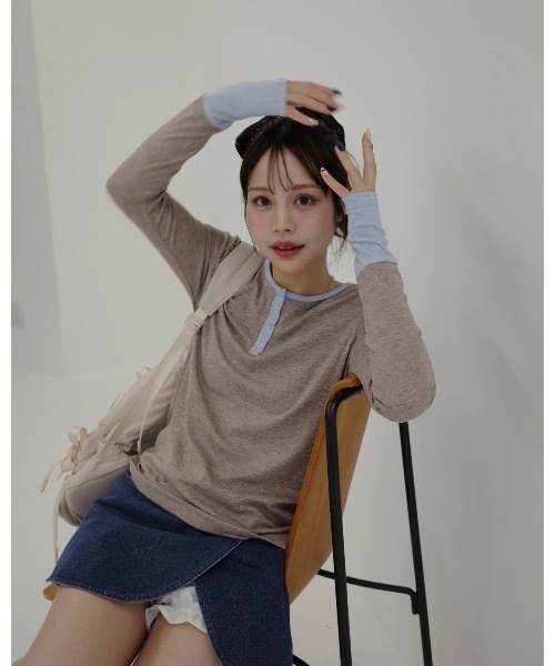 JUMELLE（ジュメロ）の「ヘンリーネックバイカラートップ（Tシャツ/カットソー・レディース・グレー/ブラウン・MEDIUM）」の16枚目の写真