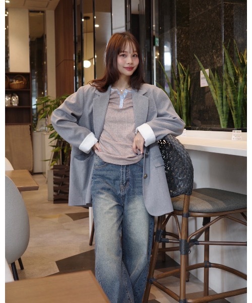 JUMELLE（ジュメロ）の「ヘンリーネックバイカラートップ（Tシャツ/カットソー・レディース・グレー/ブラウン・MEDIUM）」の3枚目の写真