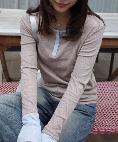 JUMELLE（ジュメロ）の「ヘンリーネックバイカラートップ（Tシャツ/カットソー・レディース・グレー/ブラウン・MEDIUM）」の18枚目の写真