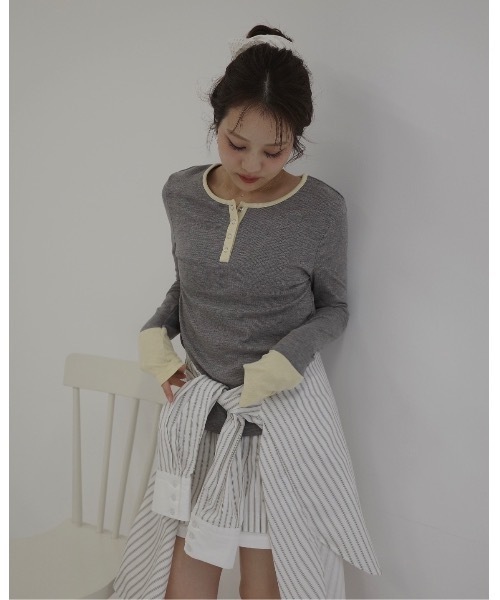 JUMELLE（ジュメロ）の「ヘンリーネックバイカラートップ（Tシャツ/カットソー・レディース・グレー/ブラウン・MEDIUM）」の20枚目の写真