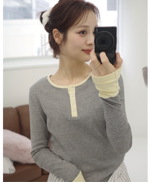 JUMELLE（ジュメロ）の「ヘンリーネックバイカラートップ（Tシャツ/カットソー・レディース・グレー/ブラウン・MEDIUM）」の9枚目の写真