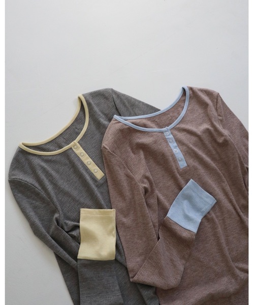 JUMELLE（ジュメロ）の「ヘンリーネックバイカラートップ（Tシャツ/カットソー・レディース・グレー/ブラウン・MEDIUM）」の10枚目の写真