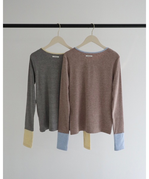 JUMELLE（ジュメロ）の「ヘンリーネックバイカラートップ（Tシャツ/カットソー・レディース・グレー/ブラウン・MEDIUM）」の13枚目の写真