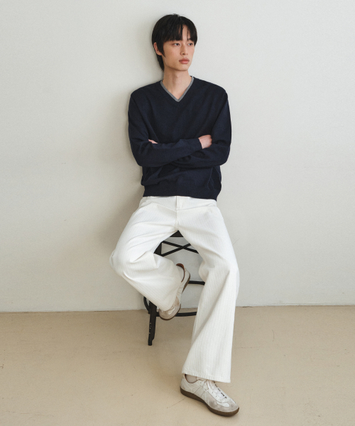 WEDNESDAY OASIS（ウェンズデーオアシス）の「ウォッシャブルダブルレイヤードVネックニット_NAVY(WC26KN34)（ニット/セーター・メンズ・ネイビー・MEDIUM/LARGE/X-LARGE）」の3枚目の写真