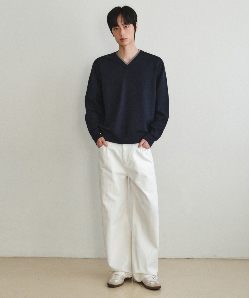 WEDNESDAY OASIS（ウェンズデーオアシス）の「ウォッシャブルダブルレイヤードVネックニット_NAVY(WC26KN34)（ニット/セーター・メンズ・ネイビー・MEDIUM/LARGE/X-LARGE）」の5枚目の写真