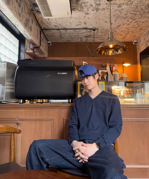 WEDNESDAY OASIS（ウェンズデーオアシス）の「ウォッシャブルダブルレイヤードVネックニット_NAVY(WC26KN34)（ニット/セーター・メンズ・ネイビー・MEDIUM/LARGE/X-LARGE）」の6枚目の写真