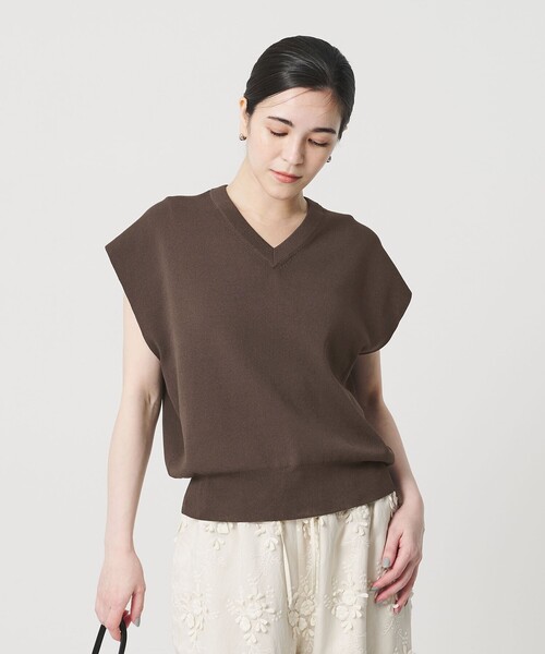 BEAUTY&YOUTH UNITED ARROWS(ビューティーアンドユースユナイテッドアローズ)の「フルニードル フレンチスリーブ ニットプルオーバー ウォッシャブル(ニット/セーター・レディース・ダークブラウン/ネイビー/オフホワイト・FREE)」の12枚目の写真