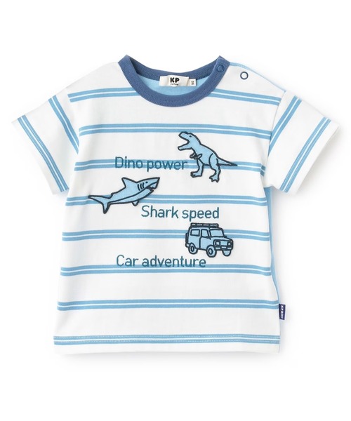 KP BOY（ケーピーボーイ）の「ワッペン ボーダーＴシャツ（Tシャツ/カットソー・キッズ・ブラック/ブルー・130cm/100cm/110cm/90cm/80ｃｍ/120cm）」の2枚目の写真