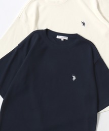 U.S. POLO ASSN./ユーエスポロアッスン 別注 ワッフル/サーマル 無地 ロゴ ワンポイント刺繍 クルーネック 半袖Tシャツ/レディース メンズ
