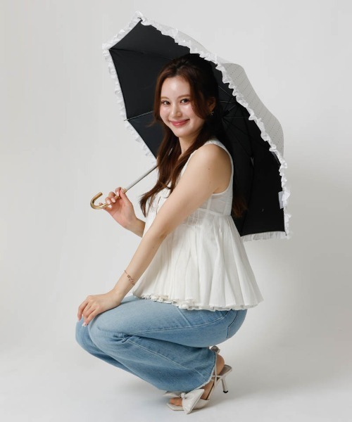 dazzlin（ダズリン）の「【dazzlin(ダズリン)】ストライプ・ドットフリル晴雨兼用傘（長傘）（長傘・レディース・ダークネイビー/ホワイト/サックスブルー/ペールイエロー/ライトピンク/ネイビー・FREE）」の11枚目の写真