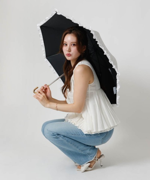 dazzlin（ダズリン）の「【dazzlin(ダズリン)】ストライプ・ドットフリル晴雨兼用傘（長傘）（長傘・レディース・ダークネイビー/ホワイト/サックスブルー/ペールイエロー/ライトピンク/ネイビー・FREE）」の12枚目の写真