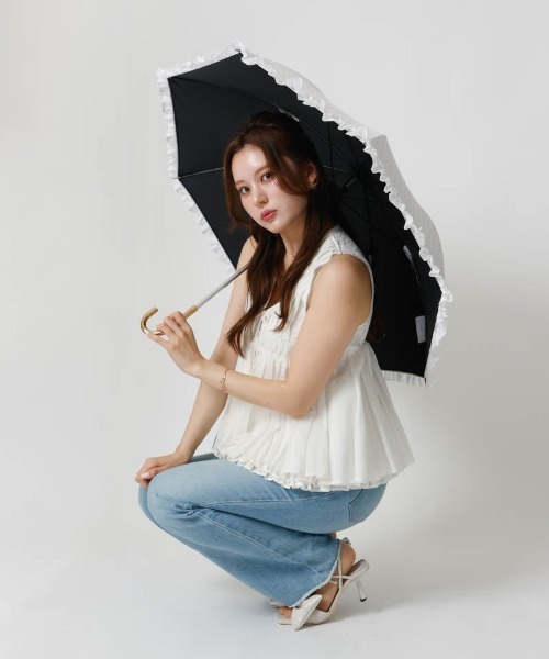 dazzlin（ダズリン）の「【dazzlin(ダズリン)】ストライプ・ドットフリル晴雨兼用傘（長傘）（長傘・レディース・ダークネイビー/ホワイト/サックスブルー/ペールイエロー/ライトピンク/ネイビー・FREE）」の13枚目の写真