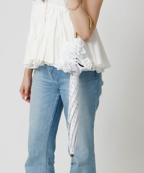 dazzlin（ダズリン）の「【dazzlin(ダズリン)】ストライプ・ドットフリル晴雨兼用傘（長傘）（長傘・レディース・ダークネイビー/ホワイト/サックスブルー/ペールイエロー/ライトピンク/ネイビー・FREE）」の15枚目の写真