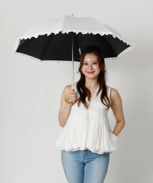 dazzlin（ダズリン）の「【dazzlin(ダズリン)】ストライプ・ドットフリル晴雨兼用傘（長傘）（長傘・レディース・ダークネイビー/ホワイト/サックスブルー/ペールイエロー/ライトピンク/ネイビー・FREE）」の16枚目の写真