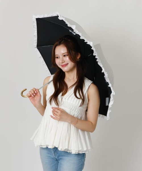 dazzlin（ダズリン）の「【dazzlin(ダズリン)】ストライプ・ドットフリル晴雨兼用傘（長傘）（長傘・レディース・ダークネイビー/ホワイト/サックスブルー/ペールイエロー/ライトピンク/ネイビー・FREE）」の19枚目の写真