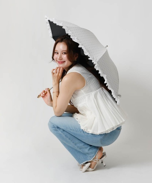 dazzlin(ダズリン)の「【dazzlin(ダズリン)】ストライプ・ドットフリル晴雨兼用傘(長傘)(長傘・レディース・ダークネイビー/ホワイト/サックスブルー/ペールイエロー/ライトピンク/ネイビー・FREE)」の7枚目の写真