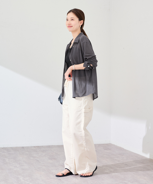 FRAMeWORK(フレームワーク)の「コットンナイロンシアー天竺シャツ(Tシャツ/カットソー・レディース・ピンク/グリーン/チャコールグレー/アイボリー・FREE)」の6枚目の写真