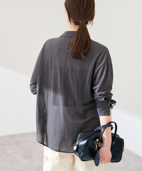 FRAMeWORK(フレームワーク)の「コットンナイロンシアー天竺シャツ(Tシャツ/カットソー・レディース・ピンク/グリーン/チャコールグレー/アイボリー・FREE)」の10枚目の写真