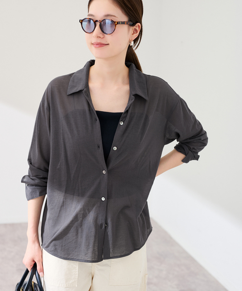 FRAMeWORK(フレームワーク)の「コットンナイロンシアー天竺シャツ(Tシャツ/カットソー・レディース・ピンク/グリーン/チャコールグレー/アイボリー・FREE)」の12枚目の写真