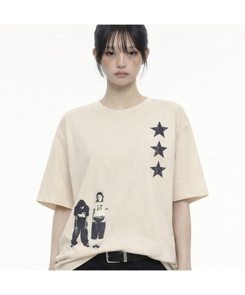 GRAVER（グレーバー）の「[ユニセックス]STAR3 半袖Tシャツ_7カラー（Tシャツ/カットソー・レディース・ブラック/ホワイト/ベージュ/ライトグレー/チャコールグレー/コバルトブルー/ネイビー/ダークグレー/ブラック系その他・MEDIUM/SMALL/LARGE/X-LARGE）」の7枚目の写真