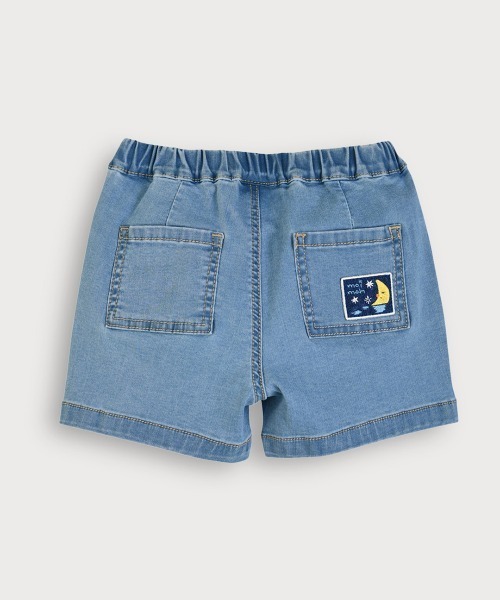 moimoln（モイモルン）の「サン＆ムーンデニムショートパンツ（デニムパンツ・キッズ・インディゴブルー/アイボリー・130cm/110cm/100cm/90cm/120cm）」の3枚目の写真