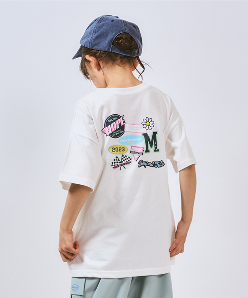 minimal(ミニマル)の「バックワッペンルーズ半袖Tシャツ(Tシャツ/カットソー・キッズ・ブルー/オフホワイト/チャコール・140cm/130cm/120cm/110cm/100cm/90cm)」の1枚目の写真