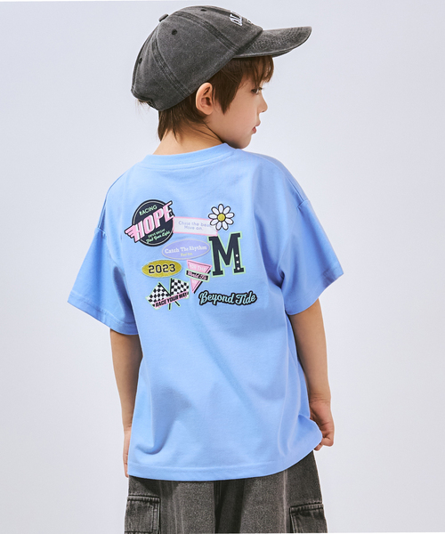 minimal(ミニマル)の「バックワッペンルーズ半袖Tシャツ(Tシャツ/カットソー・キッズ・ブルー/オフホワイト/チャコール・140cm/130cm/120cm/110cm/100cm/90cm)」の3枚目の写真